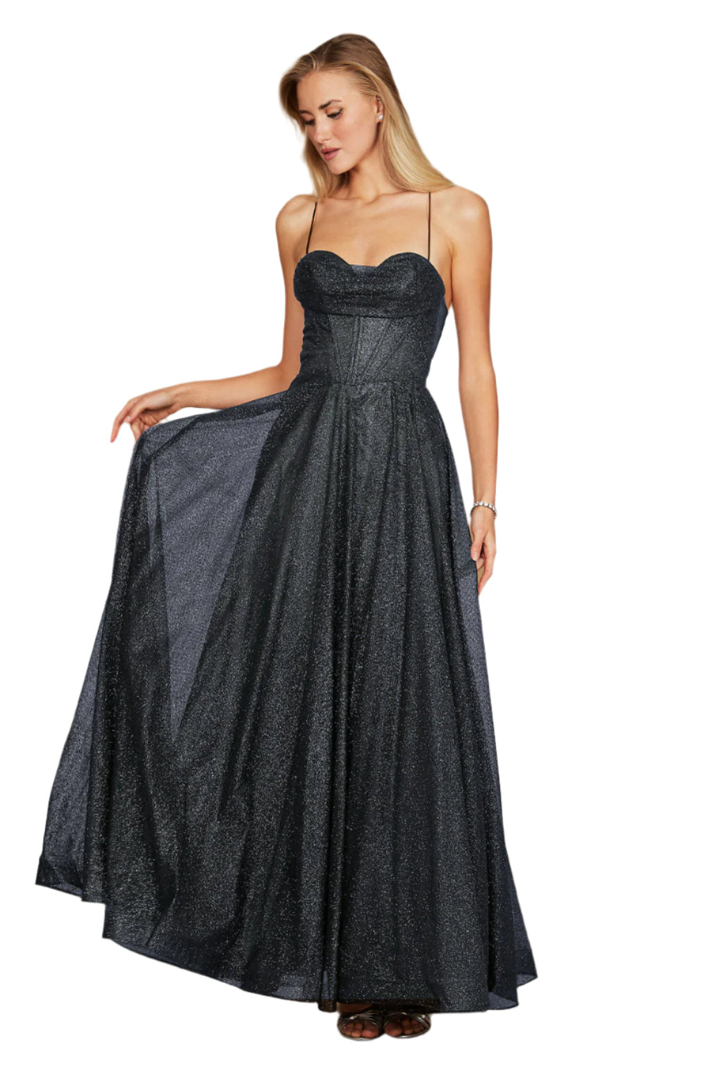 Dylan and Davids Full-Length Sparkling Cowl Corset-Style Prom Dress-4
